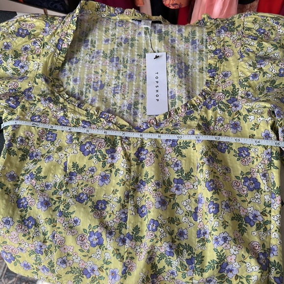 Topshop Floral Long Puff Sleeve Crop Top, Green - Size 2 - Picture 9 of 9